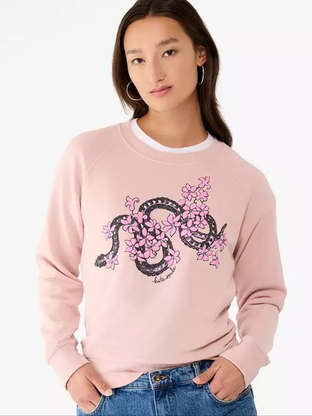 Kate Spade Pink Floral Snake Graphic Sweatshirt, Size XL